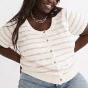 Madewell Linden Scoop Knit Short Sleeve Sweater Blouse XL Cream Stripe